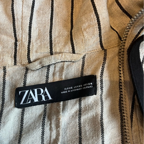 ZARA Striped Linen Bomber Jacket with Hood - Picture 4 of 6